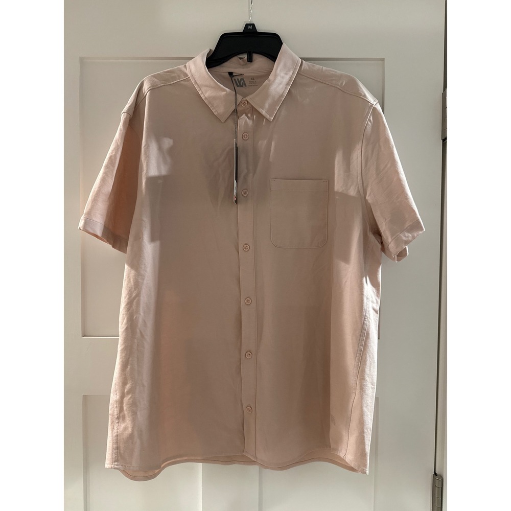 VRST Mens Refined Knit Button Down Shirt Pale Pink XL Short Sleeve Stretch NWT